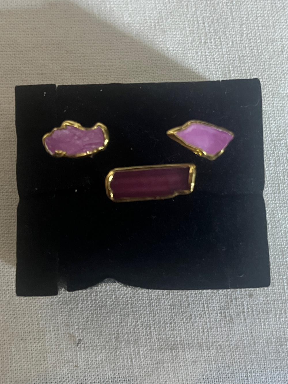 Ringcrush 24K Gold Filled Pink Tourmaline Bar Ring & Stud Earring Set